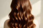 A beautiful, sun-lit shot of healthy, glossy hair, with soft waves and a natural shine. The hair looks soft, vibrant, and full of life. Soft focus, clean background, aesthetic vibe. --ar 4:5